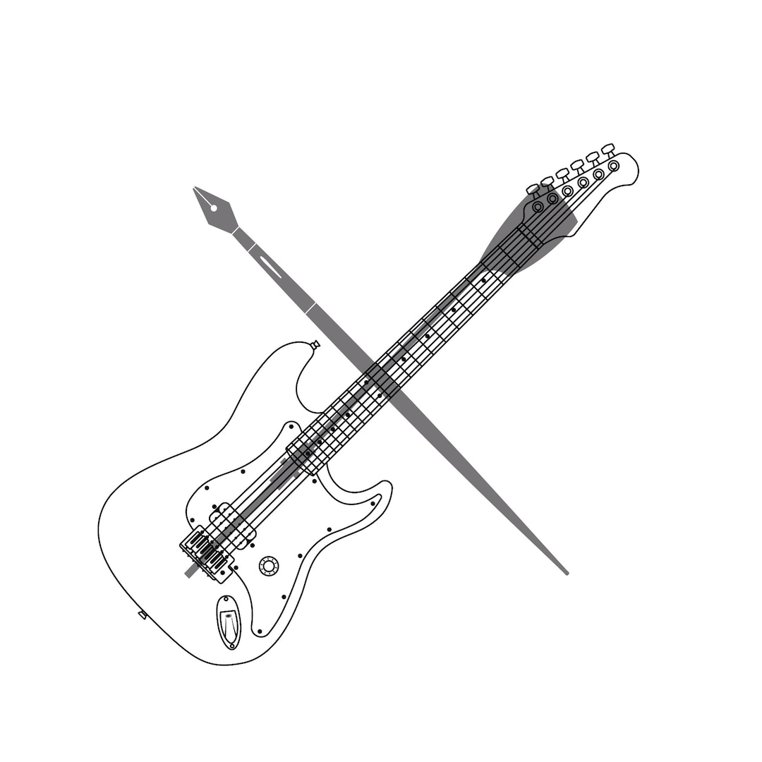 Electric Guitar Line Art SVG EPS PNG Instant Download Vector Graphic