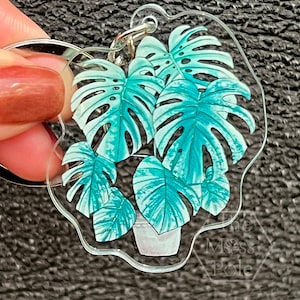 Monstera Mint Keychain | Plant Gifts House Plant Lover Gift | Variegated Monstera Keychain | Plant Keychain | Leaf Bag Charm