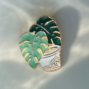 Monstera Gold Enamel Pin, Monstera Enamel Pin Brooch, Plant Leaf Jewelry, Monstera Plant Brooch Pin
