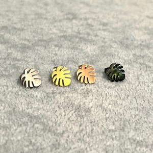 Monstera Earring Studs, Gold, Rose Gold, Silver, Black Monstera Earrings, Plant Leaf Jewelry, Rhaphidophora Tetrasperma Earring