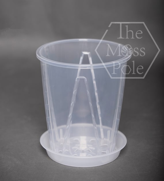 High quality TALL clear transparent plant pots with good drainage planter! Multi-size Available! Large tall clear plant pots with saucers