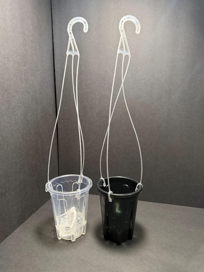 4" to 8" Frost Clear Hanging Self-Watering Planter | Lightweight Plastic Pot with Removable Hanger | Modern Indoor See Through Garden Pot 4 inch - black clear