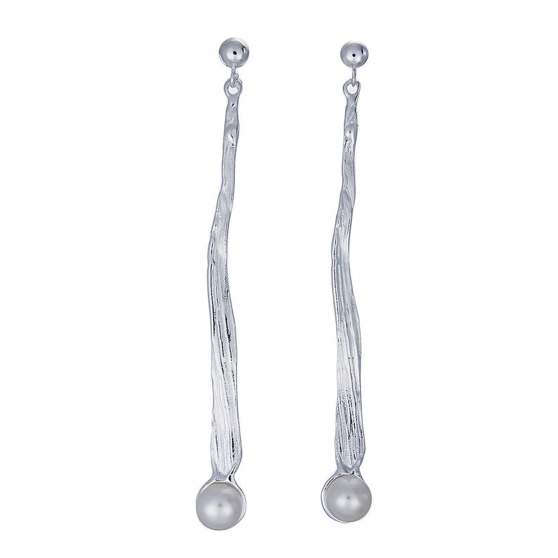 Silver Pearl Dangle Earrings, Silver Earrings, Bridesmaid Earrings, Elegant Earrings, Pearl Bridesmaid Earrings, Bridal Jewellery Set image 1