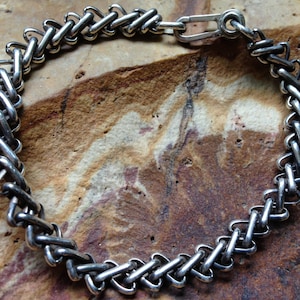 Sterling handmade crosslink bracelet with sister hooks clasp