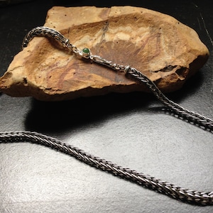 Sterling silver handmade double money chain with green jade clasp