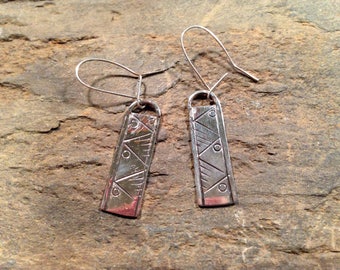 Sterling silver stampwork drop earrings