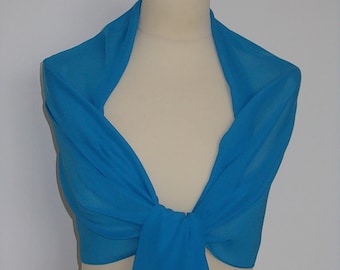 Turquoise chiffon wrap shawl scarf for bridesmaids,  weddings, prom, races. UK seller