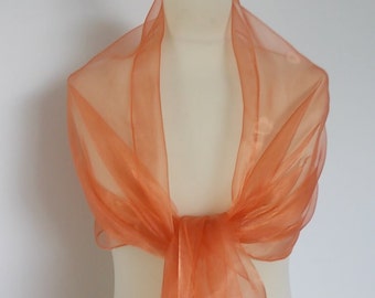 Ginger, burnt orange organza wrap shawl scarf for bridesmaids,  weddings, prom, races. UK seller