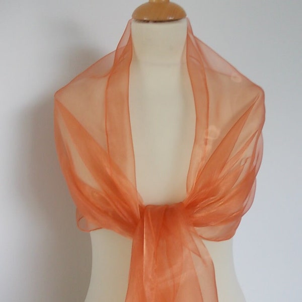 Ginger, burnt orange organza wrap shawl scarf for bridesmaids,  weddings, prom, races. UK seller