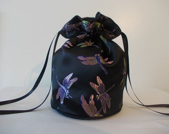 Emerald green dragonfly brocade dolly bag.Ribbon drawstring,wrist purse bride bridesmaideveningpromGoth Bridal UK Seller wedding bag
