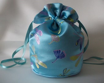 Emerald green dragonfly brocade dolly bag.Ribbon drawstring,wrist purse bride bridesmaideveningpromGoth Bridal UK Seller wedding bag