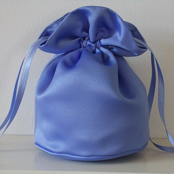 Cornflower blue satin dolly bag. Ribbon drawstring wrist purse/wristlet bag/wedding bag/bride/bridesmaid/evening/prom Bridal UK Seller