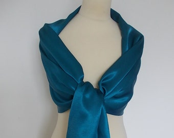 Lovely Teal  satin wrap shawl scarf for bridesmaids,  weddings, prom, races. UK seller