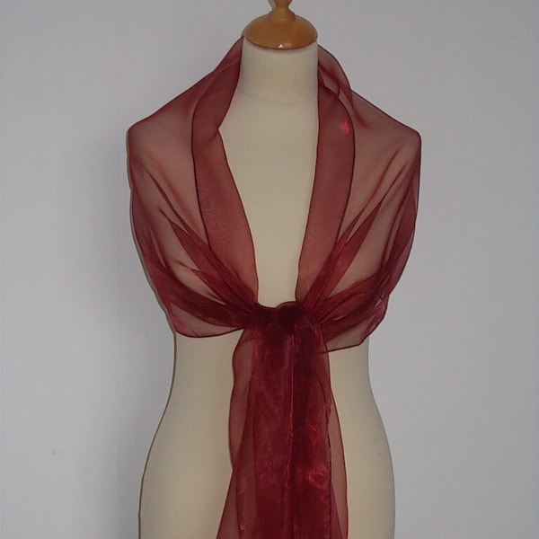 Dark red, ruby red  organza wrap shawl scarf for bridesmaids,  weddings, prom, races. UK seller