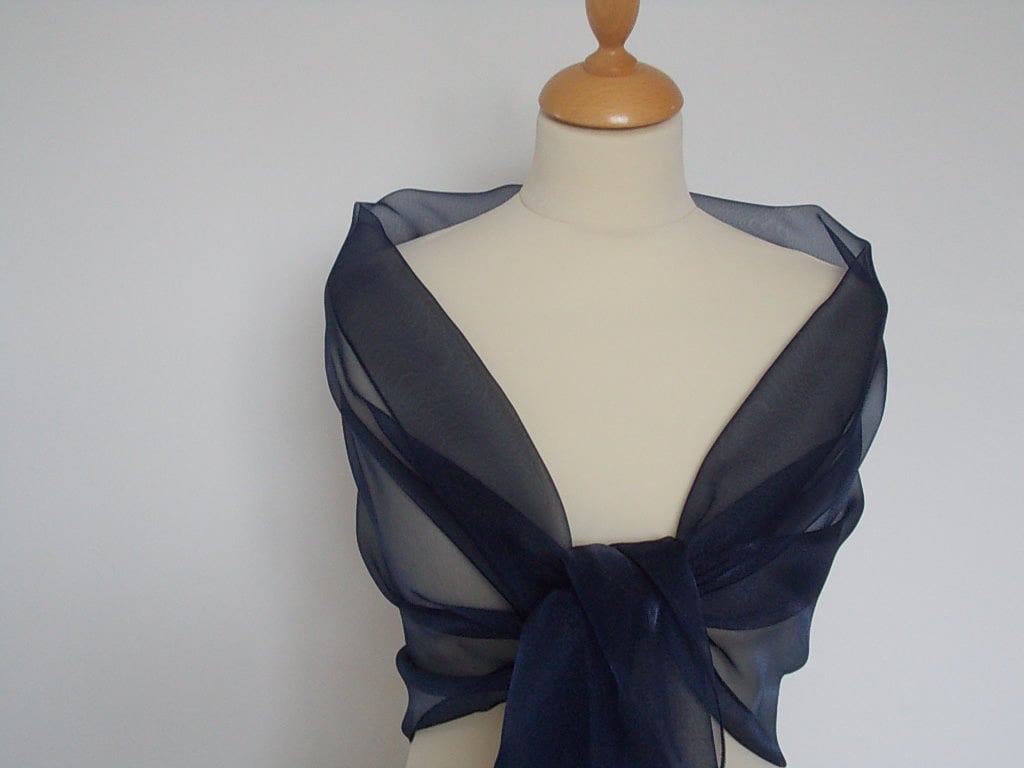 Navy organza wrap shawl scarf for bridesmaids,  weddings, prom, races…