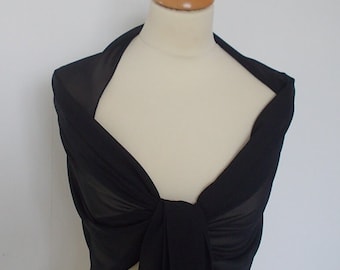 Black chiffon wrap shawl scarf for bridesmaids,  weddings,  evening,  Goth,  prom, races. UK seller