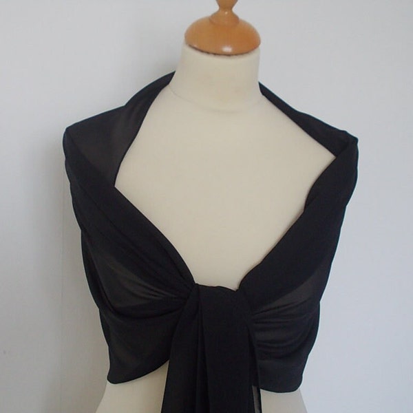 Black chiffon wrap shawl scarf for bridesmaids,  weddings,  evening,  Goth,  prom, races. UK seller