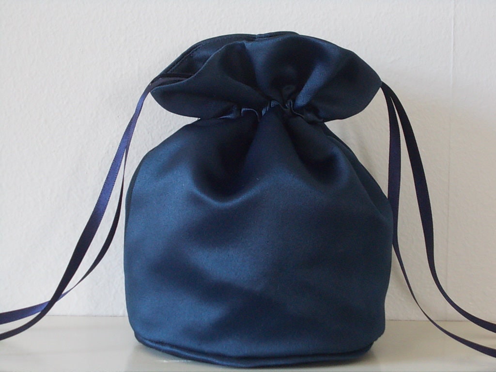 Navy Satin Dolly Bag. Ribbon Drawstring Wrist Purse Wedding Etsy UK