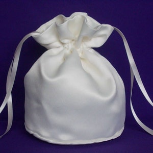Ivory  satin dolly bag. Ribbon drawstring, wrist purse, wedding bag for bride/bridesmaid Bridal UK Seller