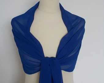 Royal blue chiffon wrap shawl scarf for bridesmaids,  weddings, prom, races. UK seller