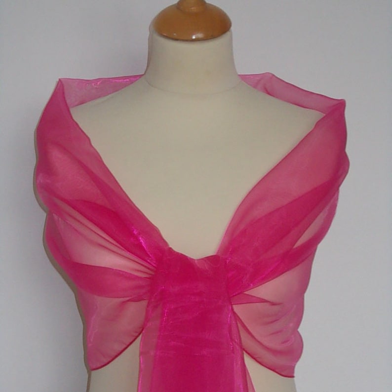 Hot pink organza wrap shawl scarf for bridesmaids, weddings, prom, races. UK seller image 1
