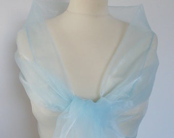 Pale blue organza wrap shawl scarf for bridesmaids,  weddings, prom, races. UK seller