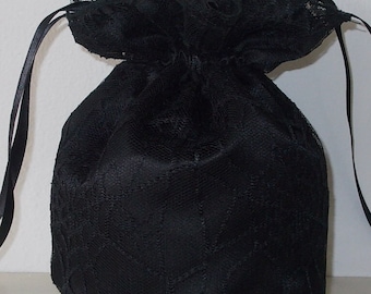 Black spiderweb net & black satin dolly bag.Ribbon drawstring wrist purse/wristlet bag/Halloween/evening/prom/Goth Bridal UK Seller