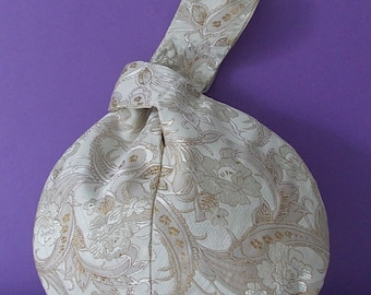 Floral Brocade Japanese Knot Bag, Champagne Gold Wristlet