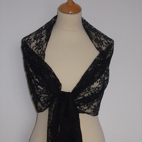 Black lace wrap shawl scarf for bridesmaids Goth weddings prom races. UK seller