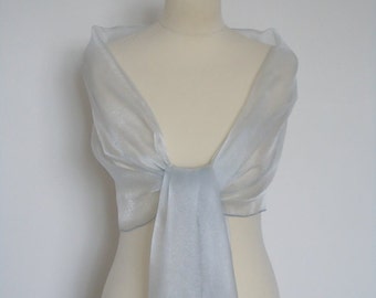 Silver organza wrap shawl scarf for bridesmaids,  weddings, prom, races. UK seller