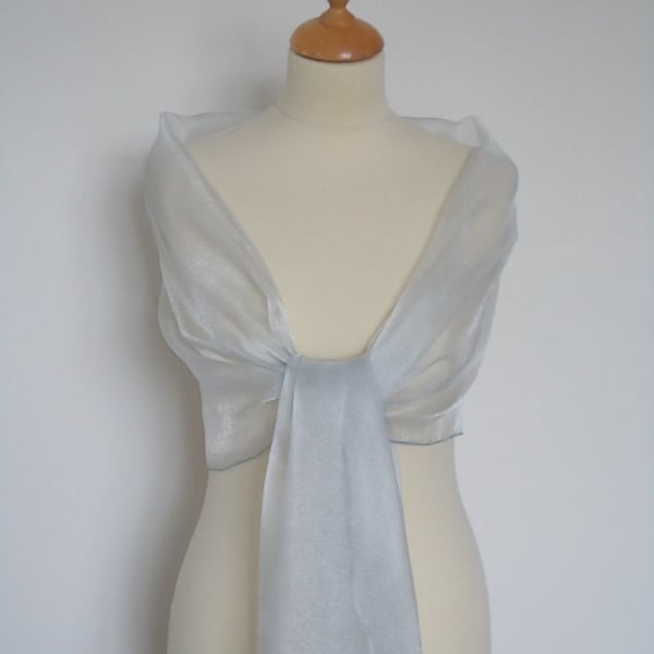 Silver organza wrap shawl scarf for bridesmaids,  weddings, prom, races. UK seller