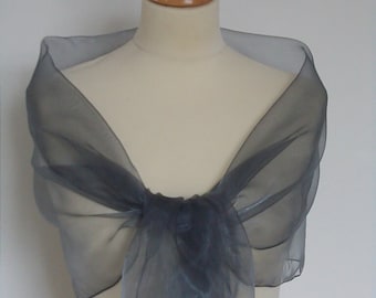 Pewter/ dark grey organza wrap shawl scarf for bridesmaids,  weddings, prom, races. UK seller