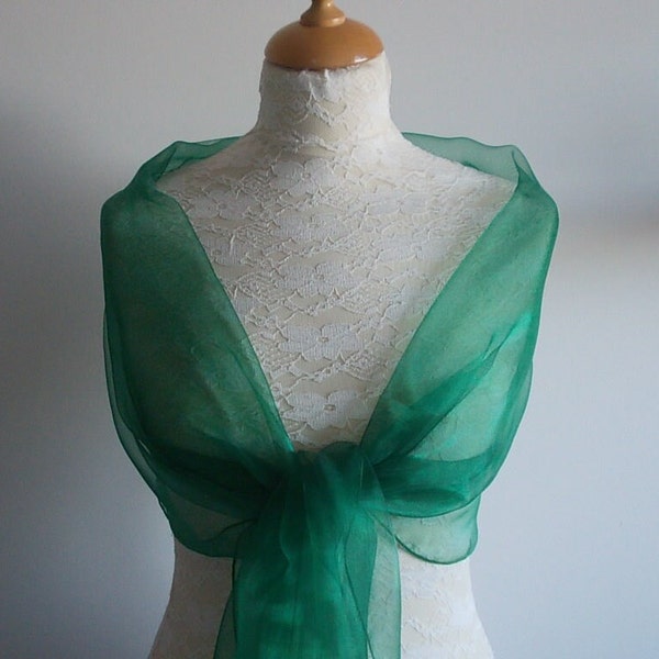 Bottle green organza wrap shawl scarf for bridesmaids,  weddings, prom, races. UK seller