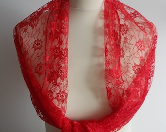 Red lace wrap shawl scarf for bridesmaids Goth weddings prom races. UK seller