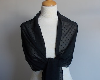 Lovely black Swiss dot chiffon wrap shawl scarf for brides,  bridesmaids,  weddings, prom, races. UK seller