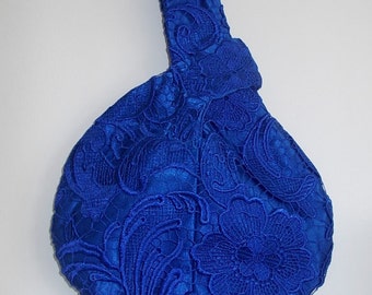 Royal blue guipure lace Japanese knot bag,evening bag/wristlet bag /wrist purse/ bridesmaid bag/wedding/prom/bridal bag/Goth. UK seller