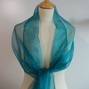 Teal organza wrap shawl scarf for bridesmaids, weddings, prom, races. UK seller image 1