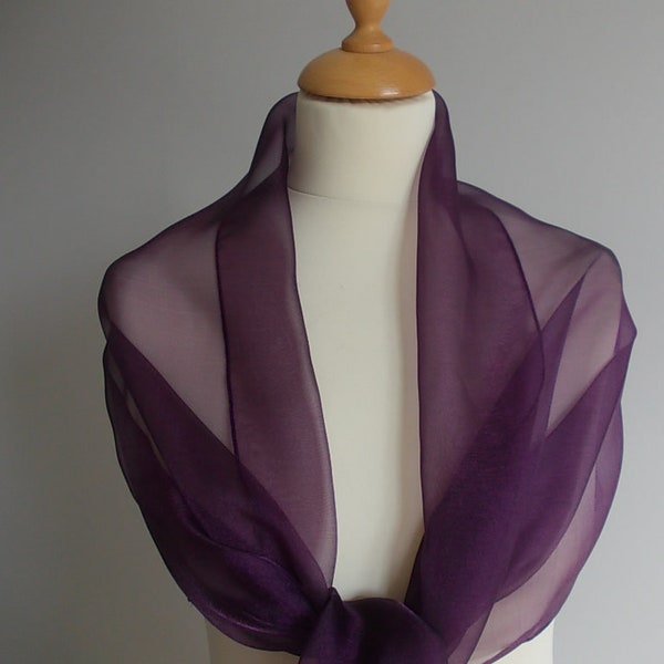 Plum mauve purple organza wrap shawl scarf for bridesmaids,  weddings, prom, races. UK seller