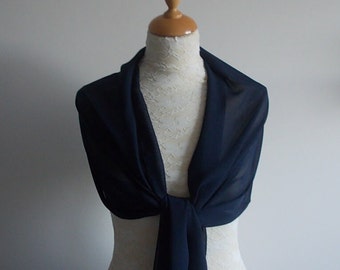 Dark navy, midnight blue chiffon wrap shawl scarf for bridesmaids,  weddings, prom, races. UK seller