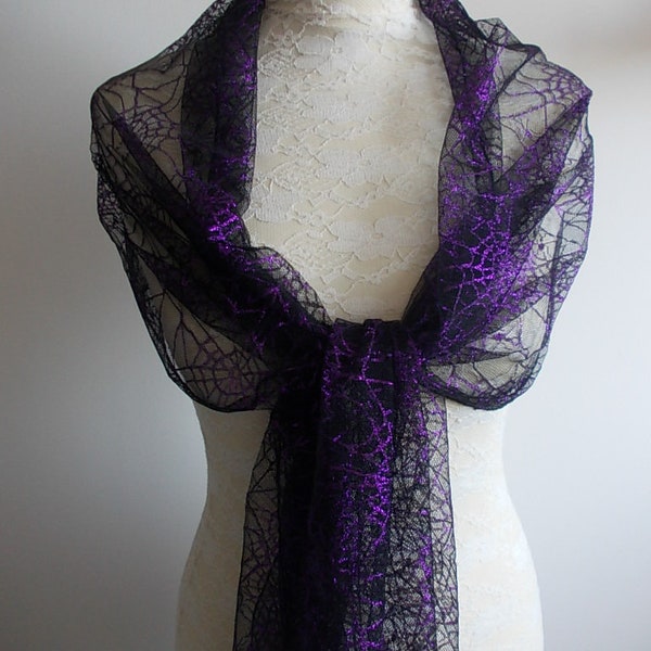 Purple and black glitter spiderweb wrap shawl scarf for Halloween,  bridesmaids,  Goth weddings. UK seller