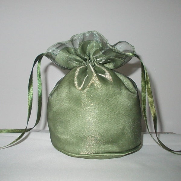 Sage green organza / sage green satin dolly bag. Ribbon drawstring/wrist purse/ wedding bag for bride/bridesmaid/prom. Bridal UK Seller