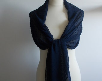 Lovely   dark navy Swiss dot chiffon wrap shawl scarf for brides,  bridesmaids,  weddings, prom, races. UK seller
