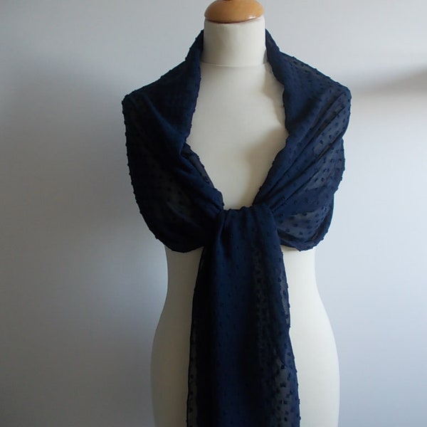 Lovely   dark navy Swiss dot chiffon wrap shawl scarf for brides,  bridesmaids,  weddings, prom, races. UK seller