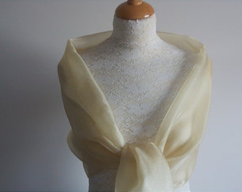 Gold organza wrap shawl scarf for bridesmaids,  weddings, prom, races. UK seller