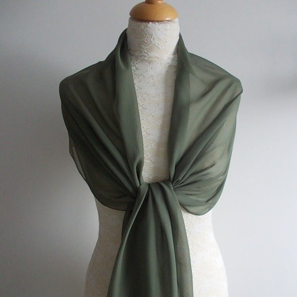 Olive green chiffon wrap shawl scarf for bridesmaids,  weddings, prom, races. UK seller