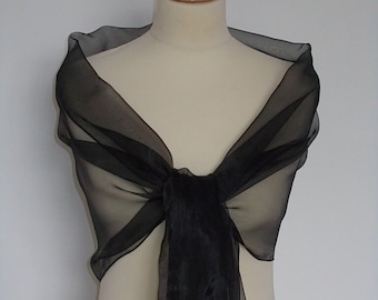 Black organza wrap shawl scarf for bridesmaids,  weddings, prom, races. UK seller
