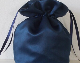 Navy satin dolly bag. Ribbon drawstring, wrist purse, wedding bag for bride/bridesmaid/evening/ Prom Bridal UK Seller