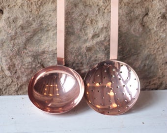 Set of 2 Vintage French Copper Kitchen Utensils, Villedieu