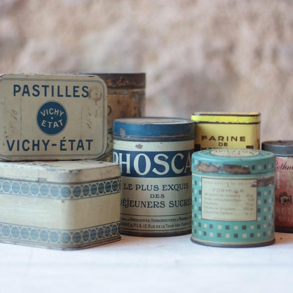 Collection of French Vintage Tin Boxes / Gift for Her / Anniversary Gift / Gift for Women / Farmhouse