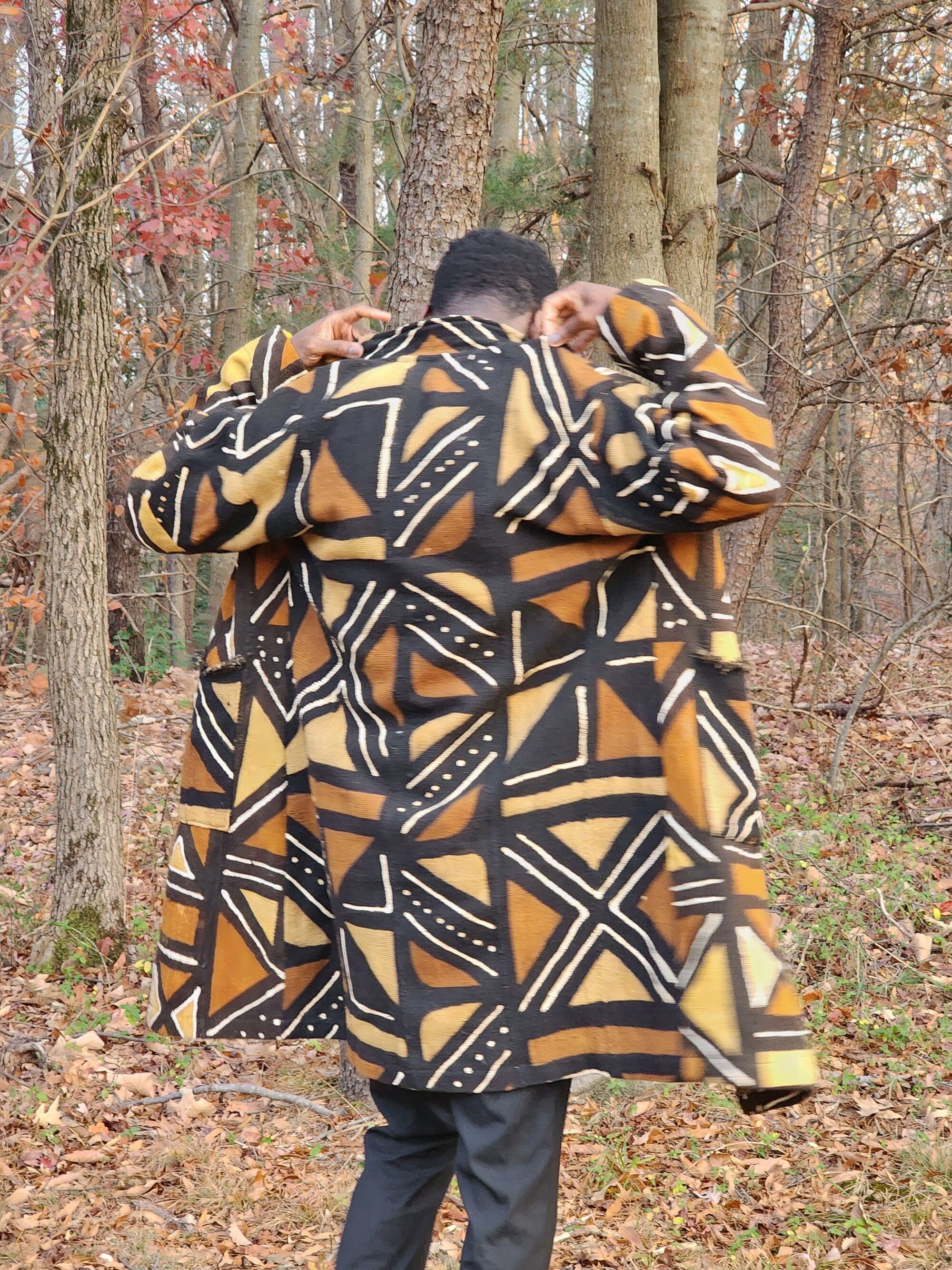 Authentic Mudcloth Jacket With Zipper. Mudcloth Long Jacket